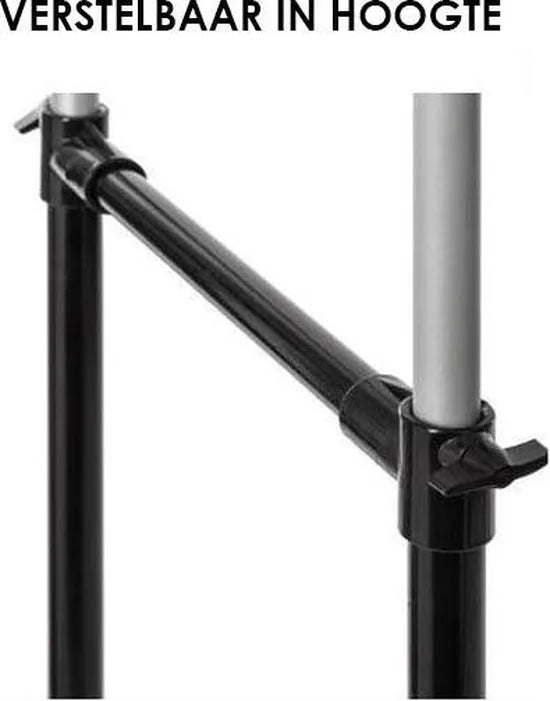 Wooners® - Dubbel kledingrek | Op wieltjes | 1 stuk | Verstelbaar in 3 hoogtes 110 cm - 135 cm - 160 cm | 2 stangen | 2 laags | Garderoberek | Hangrek met schoenrek | Mobiele kapstok | Staand | Verrijdbaar | Zwart metaal