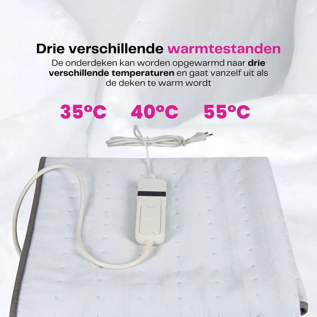 Xiaoda elektrische deken 1 persoons warmte onderdeken 3 standen 60Watt automatische uitschakeling overhittingsbescherming 150x80cm wit