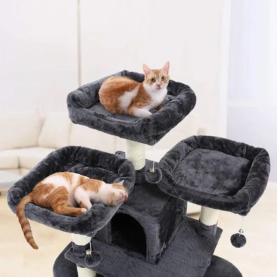 XXL Luxe Katten Krappaal Uitzicht Plateau & Kattenhuisjes - 172 CM Hoog - Grijs/Zwart