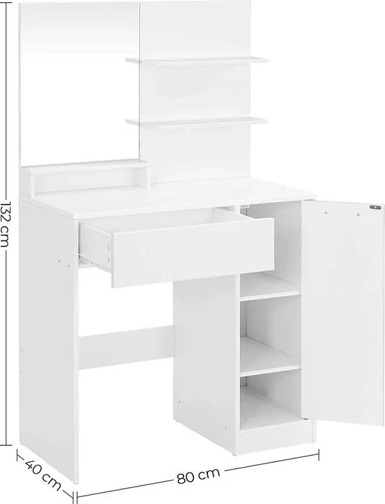 Zaina Home - kaptafel, kaptafel, kaptafel, met spiegel, opbergvak, 1 lade, 2 legplanken, wit RDT119W01