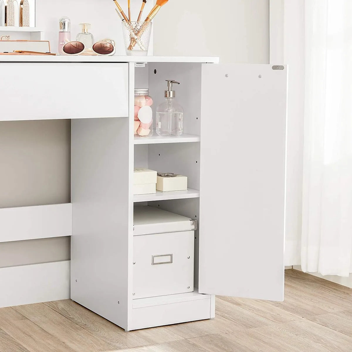 Zaina Home - kaptafel, kaptafel, kaptafel, met spiegel, opbergvak, 1 lade, 2 legplanken, wit RDT119W01