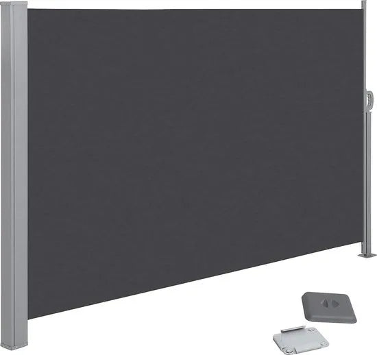 Zijluifel, uittrekbaar, 200 x 350 cm (H x L), privacyscherm, zonwering, zijjaloezie, voor balkon, terras, tuin, rookgrijs GSA205G02